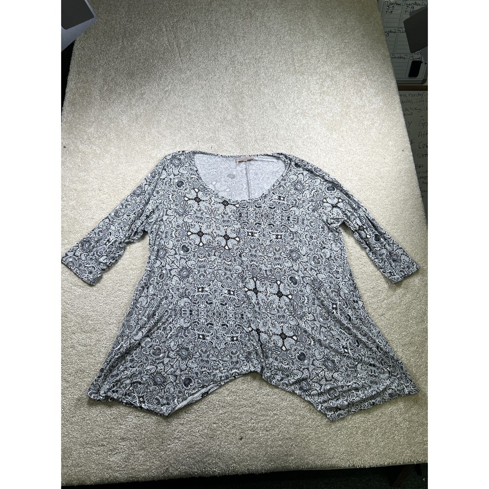 Philosophy Shirt Womens 3XL Paisley Tunic Top Stretch Rayon 3/4 Sleeve Plus Size